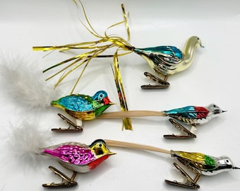 Vintage Mercury Glass Hand Crafted Glass Clip on Bird Christmas Ornaments 5