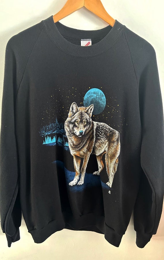 Vntg Jerzees 1987 Black XLarge Sweatshirt Wolf & F