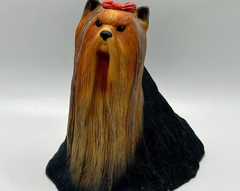 Vintage Handmade Yorkshire Terrier Figurine Signed By Artist 1988