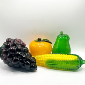 Mixed Lot Vintage Hand Blown Glass Fruit Grapes, Corn, Pear, Orange EUC