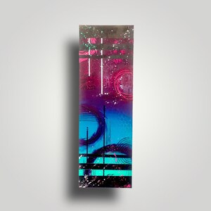 Original, long vertical abstract acrylic painting.