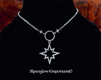 Silver Polaris North Star Necklace with Rhodium CZ Sparkles; Choice of Length; Silver Wanderlust Jewelry; Snow Fairy Jewelry