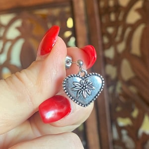 Sweet Silver Edelweiss Heart Earrings; Hypoallergenic; Choice of Closure; Anniversary Gift for Her; Bavarian Mountain Flower of Love
