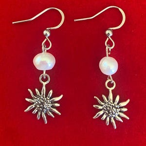 Silver Edelweiss Pearl Earrings; Hypoallergenic; Flower of Love; Bavarian Mountain Flower; Gift for Her; Minimalist; Choice of Closure