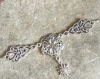 Silver Edelweiss Filigree Heart Pendant Necklace: Bavarian Tracht Jewelry