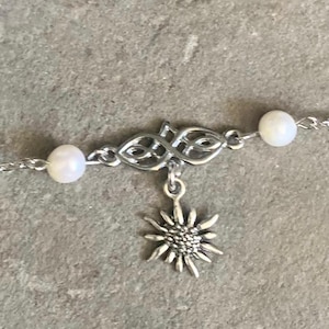 Edelweiss Celtic Love Knot Pearl Goddess Necklace; Choice of Length; Romantic Gift Flower of Love Bavarian Octoberfest Dirndl Scandinavian