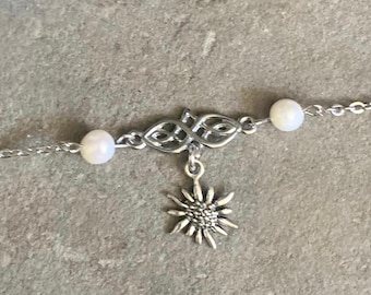 Handmade Silver Edelweiss Celtic Knot Pearl Necklace