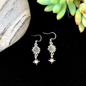 Silver Sparkling Edelweiss Earrings; Hypoallergenic; Classic Swiss Alpine Mountain Flower of Love; Wanderlust Jewelry; Fairy Jewelry