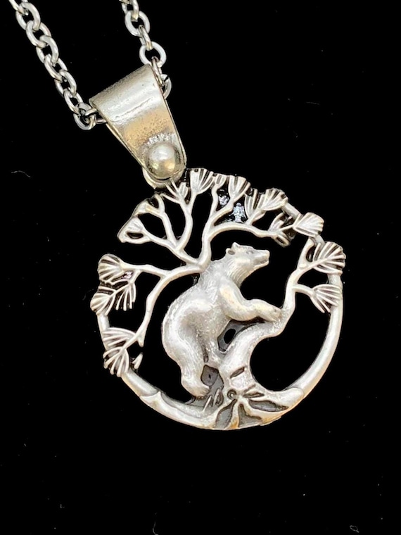Handmade Black Bear Necklace: Cabincore Forest Jewelry Bear in Tree of Life