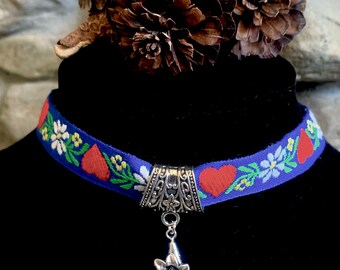 Collier Edelweiss Et Cœur Strass Noir - Style Bavarois - Pour Dirndl Et Oktoberfest - Longueur Ajustable 32+8 Cm - Cadeau Festival - 6