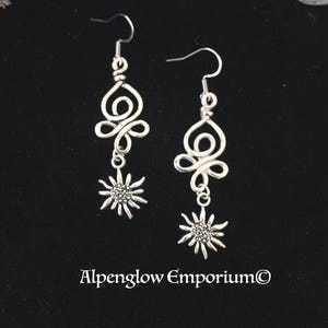 Silver Edelweiss Love Knot Earrings; Hypoallergenic; Choice of Closure; Romantic Gift of Love; Swiss Mountain Flower