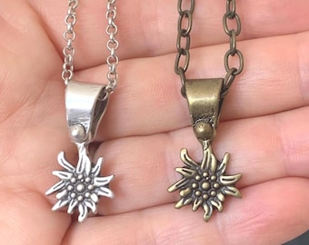 Edelweiss Necklace; Bavarian Dirndl Jewelry, Choice of Bronze or Antique Silver