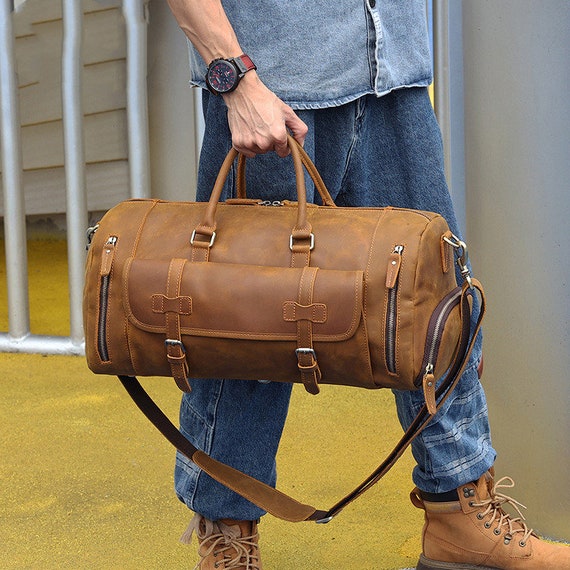Crazy Horse Leather Travel Bag Large Capacity Etsy