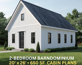 Barndominium House Plans | 2 Bedroom Cabin with Loft | 20x26 650 SF | Modern Farmhouse | Conceptual PDF Download