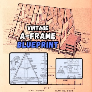 Vintage A-Frame Cabin Plan BLUEPRINT, 24&#39; x 20&#39; | 1 Bath, 2 Bed, Tiny House, DIY House Plan, Tiny House Plans, Cottage Plan, office