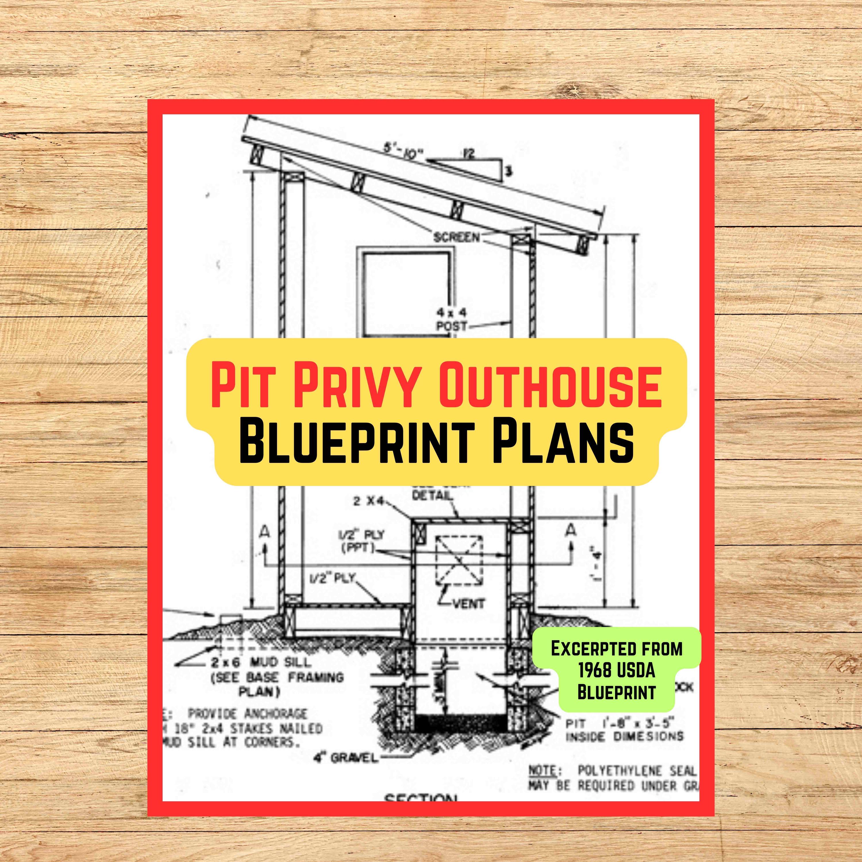 Pit Privies Example DIY Pit Privy Outhouse Plans (PDF, 1 Page Blueprint, From 1968 USDA ...