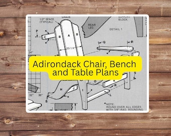 Adirondack Chair, Bench & Table Plans (PDF File, excerpted from vintage guidebook, 3 pp. of diagrams, material lists, building instruction)