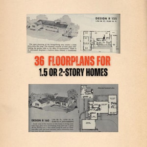 36 Floorplans for 1.5 or 2-Story Homes (pdf electronic file, downloadable, printable)