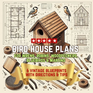 Classic Bird House Blueprints for Wrens, Robins, Woodpeckers, Bluebirds & Martins (digital PDF file. Instantly download, start building)
