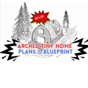 Vintage gewelfde Tiny Home-plannen en blauwdruk, 18 x 28 (pdf, direct download, heruitgegeven vanaf bosbouwplan 1970, 16 pp)