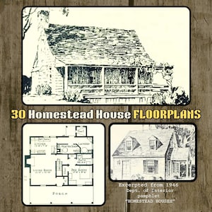 30 PLANNEN voor Homestead House (downloadbaar pdf-bestand; fragment uit de publicatie van het ministerie van Binnenlandse Zaken uit 1946, 65 pagina's)