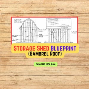 10&#39;X12&#39; Lagerschuppen Blueprint Pläne, Gambrel Dach (PDF Sofort-Download, 1-seitiger Entwurf von 1970 USDA Plan)