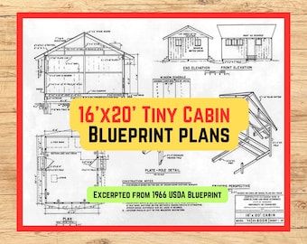 16'x20' Tiny Cabin Blueprint Plans (PDF file, 1-page blueprint, from 1966 USDA Plan)