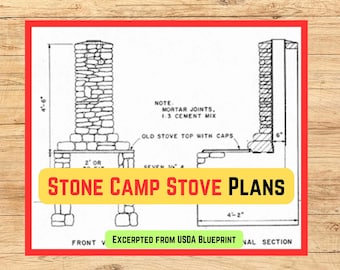Stone Camp Stove Plans (PDF instant download, 1-page blueprint, from vintage USDA plan)