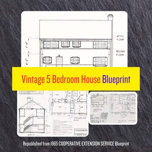 Vintage Blueprint, 5 Bedroom House (3 PDF Files, 3 Pages, Republished from 1965 Cooperative Extension Blueprint)