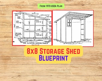 8'x8' Shed Blueprint Plans (PDF Instant Download, 2-page Blueprint, from 1970 USDA Plan)