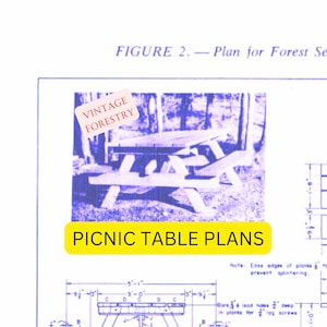 Vintage Picnic Table Plans (PDF, instant download and build today, includes working drawing, directions, materials list)