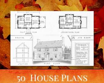 Vintage HOUSE PLANS, 50 Different Designs + Working Plans, 84 Pages Printable or Read on Your iPad or Tablet Instant Download
