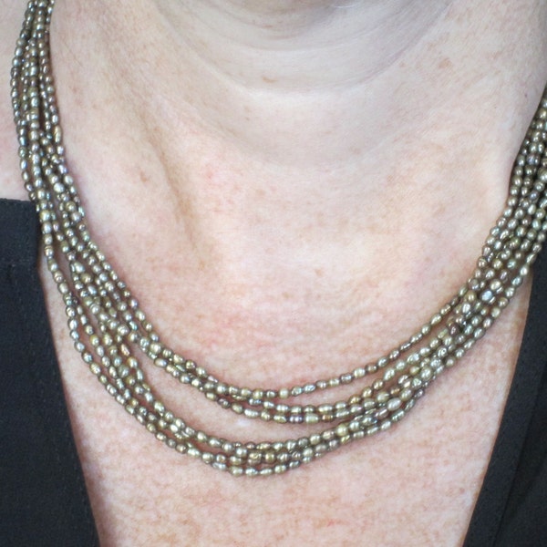 multi strand cultured bronze seed pearl necklace 16 inch