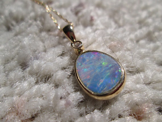 14k gold opal and diamond pendant - image 4