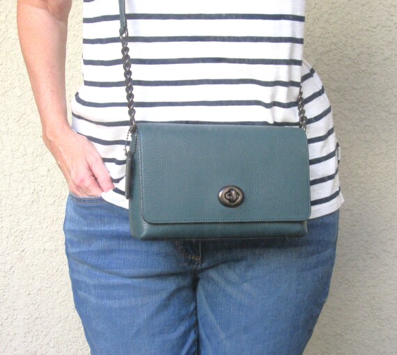 BRAND NEW With Tag Coach crosstown Crossbody shoulder Bag purse Forest Green Leather and Gunmetal Hardware Etsy