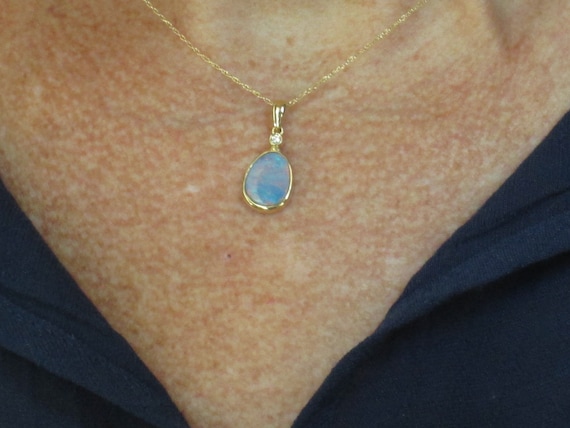 14k gold opal and diamond pendant - image 2