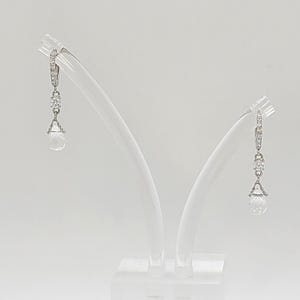 Vintage 14k White Solid Gold Crystal Dangle Earring