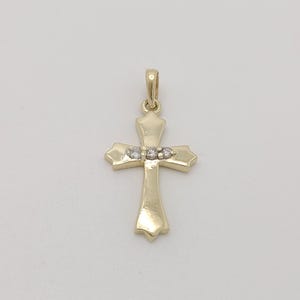 Vintage 14k Yellow Solid Gold Cross Diamond Pendant Charm