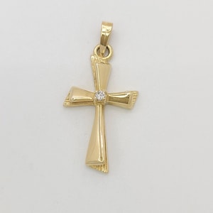 Vintage 14k Solid Gold Diamond Cross Pendant Charm