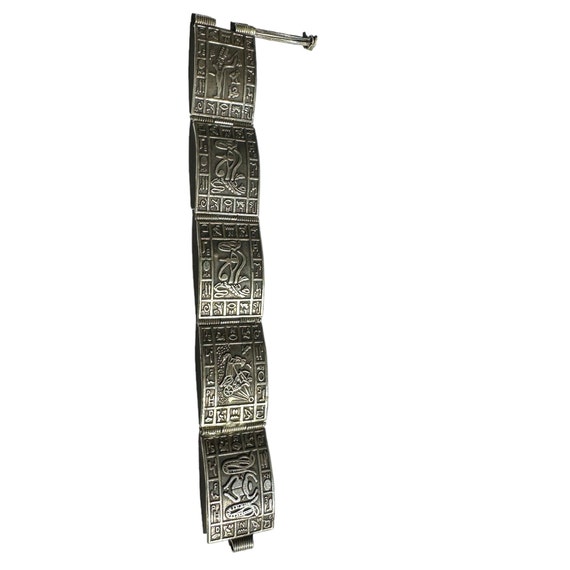 Egyptian Revival Silver Hieroglyphic Panel Bracel… - image 2