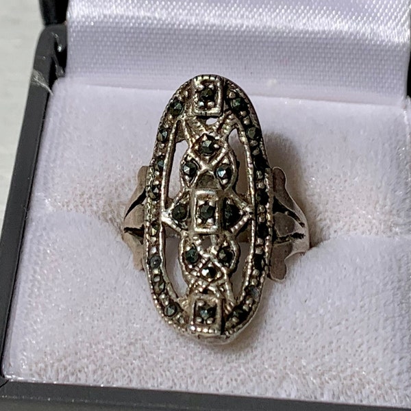 Italian Sterling Silver 925 Marcasite Art Nouveau Ring **AS IS**