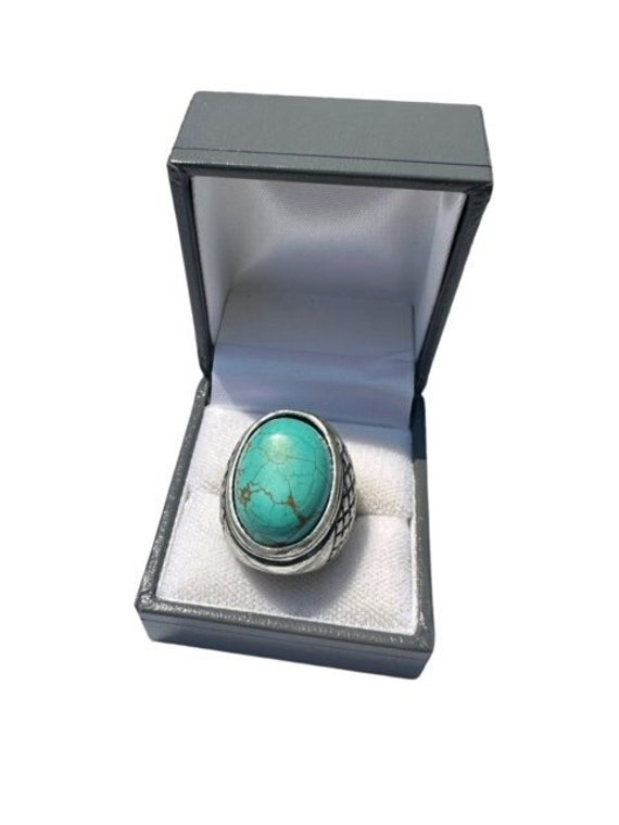 Synthetic Turquoise Silver Electroplated Statemen… - image 1