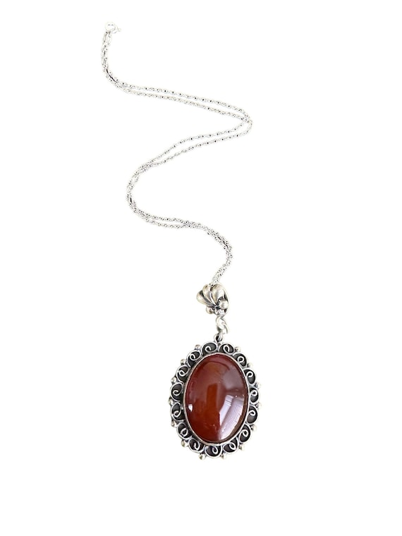 Art Nouveau Gothic Carnelian Pendant Necklace - image 1