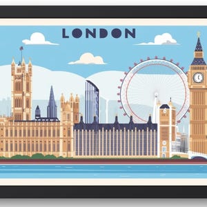 Cartaz do horizonte de Londres | Capital europeia | Viagem, cidade inglesa | A4 e A3 disponíveis | Emoldurado, impressão ou download digital