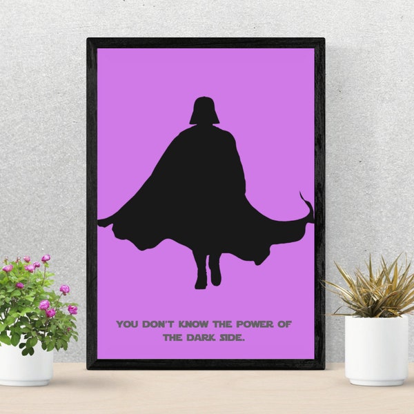 Star Wars Poster | Movie Quote | A4 & A3 Wall Art | Poster, framed print, digital download | 'Dark side' | Darth Vader | purple background