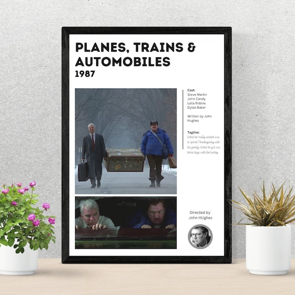 Minimalist film poster | Planes, Trains & Automobiles | A4 available | Comedy | John Hughes | Framed, print or digital download