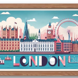 Cartaz do horizonte de Londres | Capital europeia | Viagem, cidade inglesa | A4 e A3 disponíveis | Emoldurado, impressão ou download digital