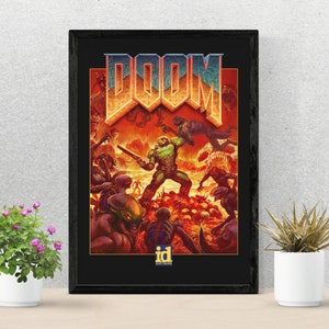 Diseño de póster original del videojuego Doom de 1993 / Arte mural A4 / Disponible como descarga digital, impresión de alta calidad o impresión enmarcada - A3/A4