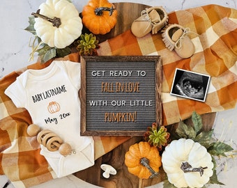 Get Ready to Fall in Love with Our Little Pumpkin Baby Announcement, Fall Pregnancy, Digital Pregnancy Announcement for Social Media