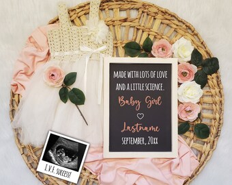 IVF Pregnancy Announcement Girl, IVF Pregnancy Announcement Digital, Pregnancy Announcement IVF, Lots of Love and a Little Science